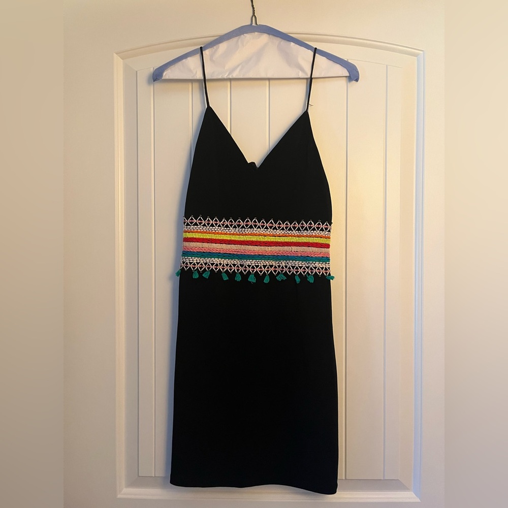 Alice + Olivia open back black mini dress with embroidered details - Picture 6 of 9